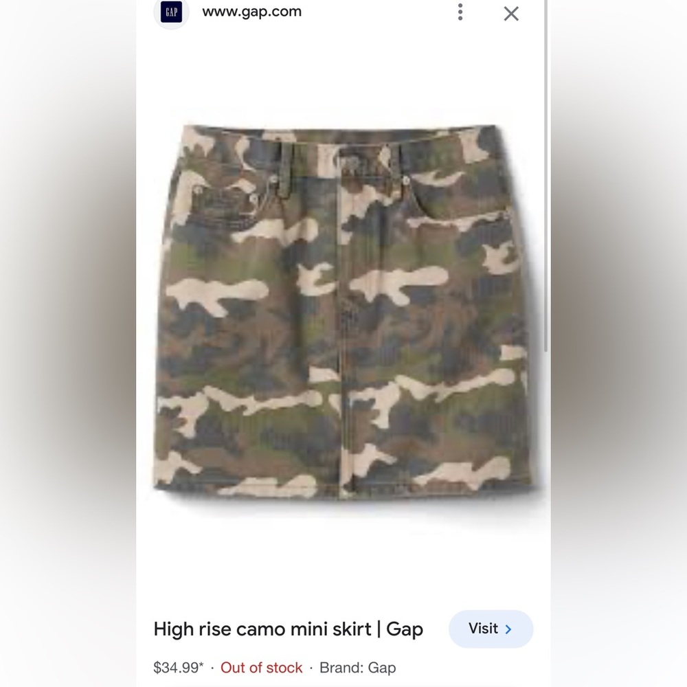 NWT GAP camo Jean skirt